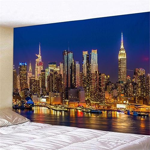 MEKPAM New York City Vista Notturna Arazzo Appeso A Parete Arte Bohémien Decorativo Arazzo Sfondo Panno Lenzuolo Divano Coperta 150X100cm