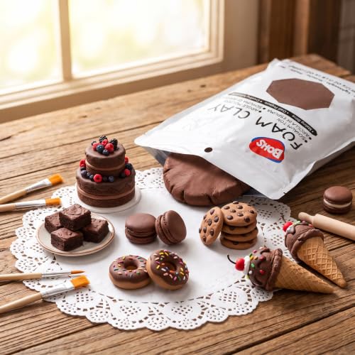 Image of BOHS Foam Clay, Brown Air Dry Modeling Clay, 1.1 lb | Soft, lightweight; crack-free finish; EVA and polystyrene foam details; cosplay props, figurines, fake bakes and slime making