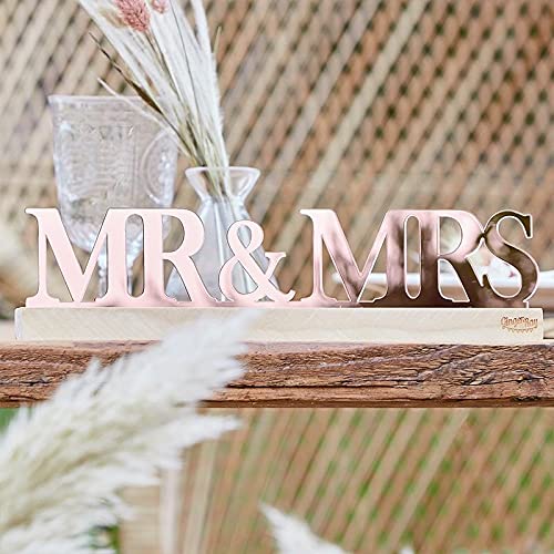 Miss Lovely Deko-Aufsteller Deko-Schild MR & MRS in roségold Kupfer aus Acryl mit Holz-Sockel Schriftzug Schild Hochzeits-Deko Candy-Bar Tisch-Dekoration Accessoire-s & Zubehör Hochzeit