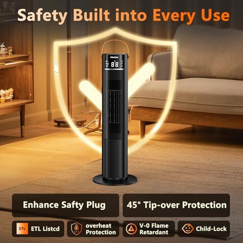 Space Heaters Indoor Use, 26" 12ft/s Electric Heater with Remote, 1500W Electric Heaters with 75°Oscillation, 1-12H Timer, PTC Electric Heater for Large Room, Bedroom Home Office - 2