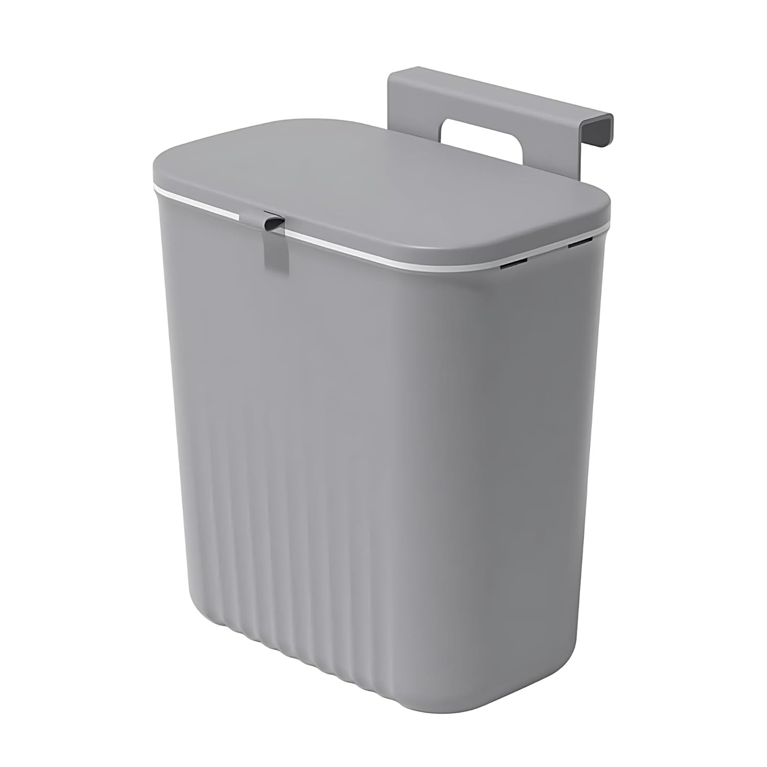 HomeEssentials Plastic Kitchen Dustbin - Modern Lightweight Hanging Garbage Bin for Home/Office | 9 Liters, White | Open-Top with Handle | Ideal for Kitchen, Bathroom and Cabinet Door (Grey)