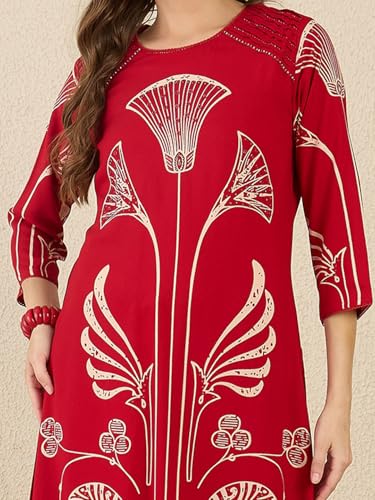 Image of INDO ERA Women's Straight Viscose Rayon Ethnic Motifs Printed Kurta & Palazzo Set (IESTR10489)