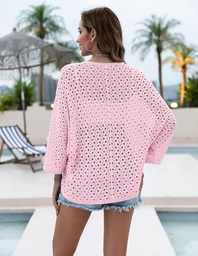 Image of Zeagoo Womens Summer Crochet Cardigan Sweaters Lightweight Open Front 3 /4 Sleeve Batwing Kimono Boho Knit Cover Ups 2026