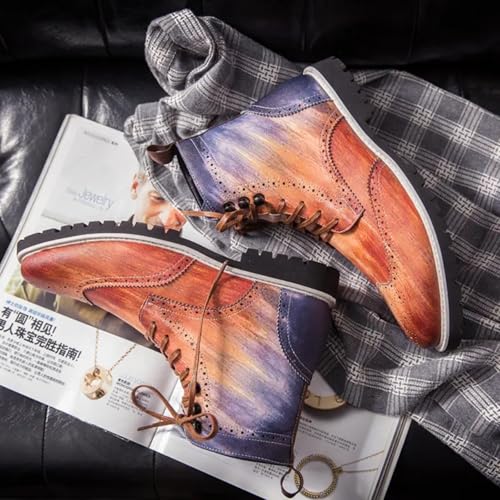 Mens Retro Brogue Leather Lace-Up High Top Ankle Boots Casual Vintage Wingtip Chukka Dress Boots for Business Office Daily Formal4