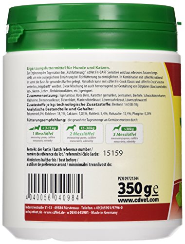 cdVet Naturprodukte Fit-Barf Sensitive 350 g - Getreidefrei für Hunde & Katzen - Unterstützung ernährungsbedingter Bedürfnisse bei Rohfütterung - Ideal für Diätpläne