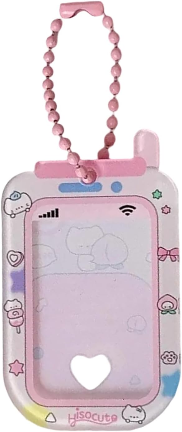 1Inch Acrylic Small Phone Shape Photocard Holder Clear Card Case Student Campus Idol Photo Sleeve with Chain Charm