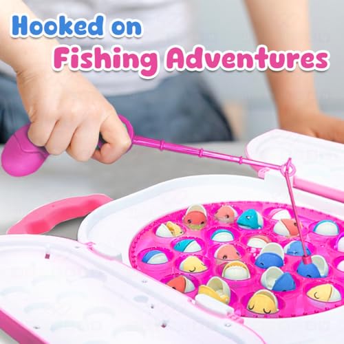 Image of Wembley Magnetic Fishing Game for Kids Rechargeable Fish Catching Board Game with C-Type Charging Cable Music & Lights for Boys Girls 5 6 7 8 9 Years Interactive Toy BIS Certified (Pink)
