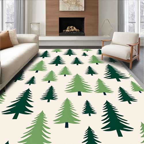 Design&I Flatwoven Area Rug 4x6 ft, Festive Pine Forest Woodland
