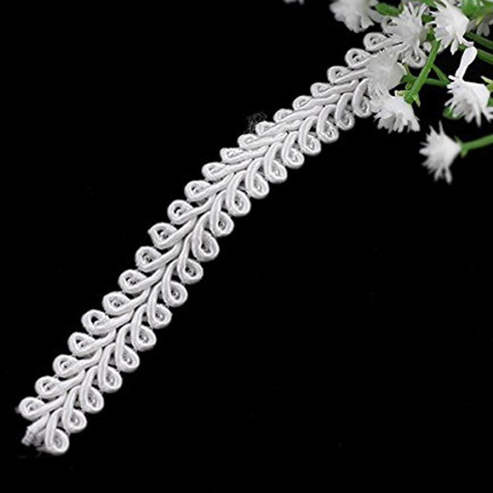 Black White Lace Ribbon Braided Gimp Embellishment Scrapbooking Sew on Applique Fabric Trimming Lace Trim 20yards (Width 6mm, White)