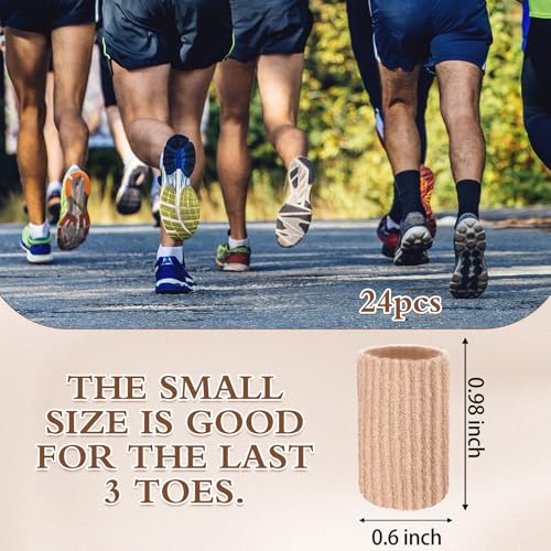 Blulu 24 Pieces Toe Tubes 0.98 Inches Cushion Tube Corn Pads for Toes Sleeves Soft Gel Protectors for Cushions Corns Blisters Calluses 3 Size(Skin Color,Small Size)