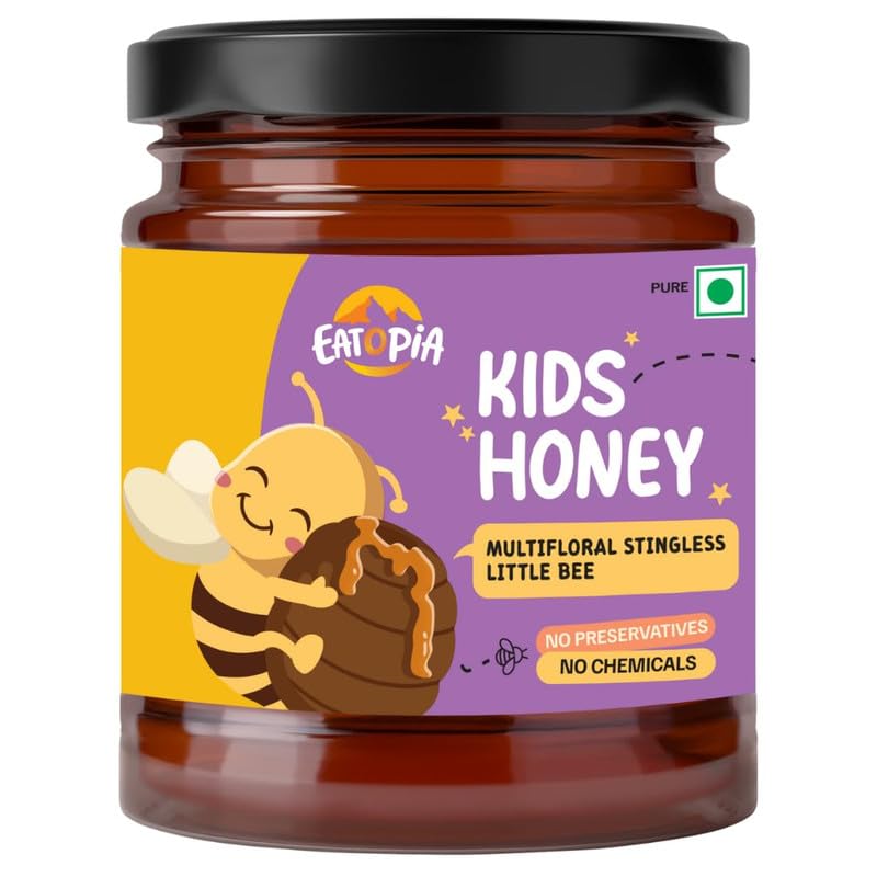 Eatopia Stingless Little Bees Kids Honey 250gm | 100% Pure & Natural Honey | Natural Ayurvedic Immunity Booster | Helps in Curing Cough & Cold | Pure Honey with No Added Sugar | No Preservatives and No Chemicals