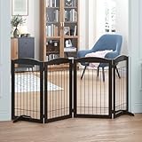 Spirich Freestanding Wire Pet Gate for Dogs, 30 inches Tall Dog Gate for The Houes, Doorway, Stairs, Pet Puppy Safety Fence,Set of Support Feet Included (Espresso, 4 Panels)