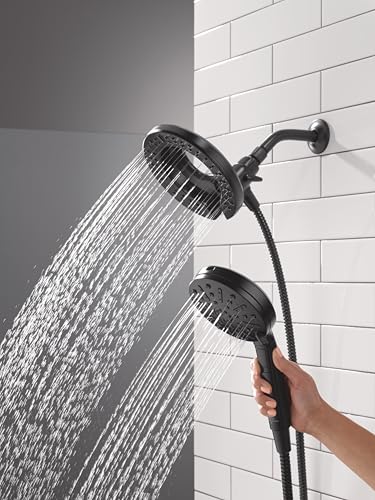Delta Faucet 6-Setting In2ition 2-in-1 Dual Shower Head with ProClean Spray, Matte Black Round Shower Head with Hose, Hand Held Shower Head, Matte Black 75655BL - Thumbnail 6