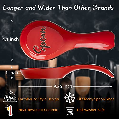 Ceramic Spoon Rest For Stove Top, Dayyet Large Spoon Holder, Farmhouse Spoon Rest For Kitchen Counter, Spatula Holder Utensil Rest For Ladles, Tong, Modern Farmhouse Kitchen Decor, Red #TOP2