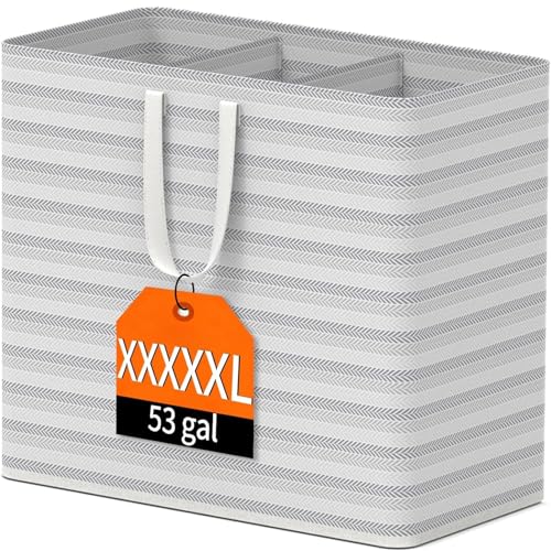 Image of XXXXXL 53gal(200L) Large Laundry Basket, Laundry Hamper 3 Section with Reinforced Handles, Waterproof Collapsible Clothes Hamper for Bedroom Laundry Room Dorm Bathroom
