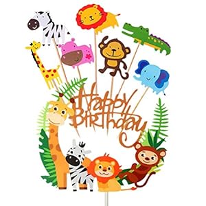 HONGECB Zoo taartdeksel topper, taartdecoratie dieren, dierentuin jungle thema taartdeksel, jungle-thema, dier…