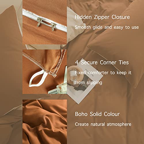 Enipate Reversible Burnt Orange & Cream Queen Duvet Cover Set,3Pcs Double Washed Microfiber Bedding Set With Zipper Closure - 1 All Season Soft Comforter Cover And 2 Breathable Pillow Shams #TOP5