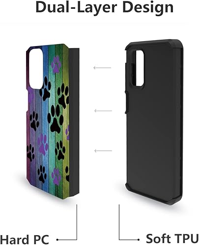Miniatura 5 de Funda para teléfono Galaxy A23 5G, diseño de tablero de madera rústica con estampado de patas de perro, resistente 2 en 1, de doble capa, híbrida de