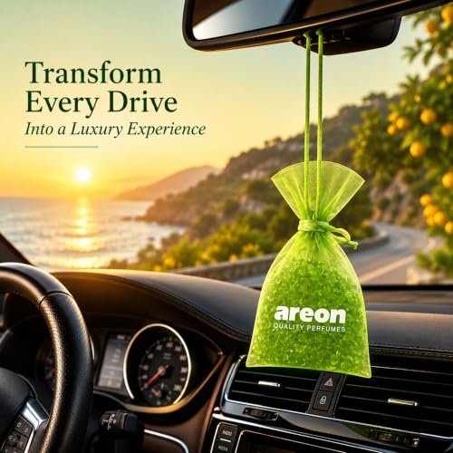 Image of AREON Pearls Citrus Squash Hanging Air Freshener, Quality Perfume Pack of 3