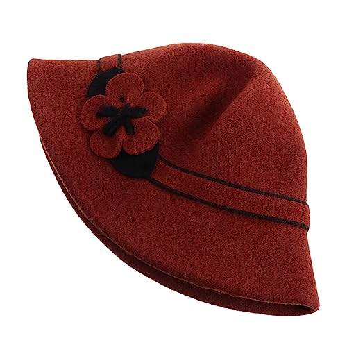 Chapeau à bord plat rouge style haut-de-forme pour femmes