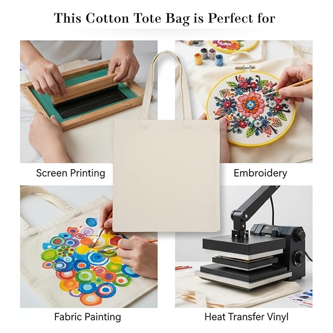 Image of COVIRA 14x16 Inch Plain Cotton Tote Bag | 10 Pcs | 12 Pcs | 50 Pcs | 100 Pcs | 100% Organic Reusable 200 GSM Cotton Handbag for Shopping, Daily Use, Grocery, Craft Diy Painting and Storage