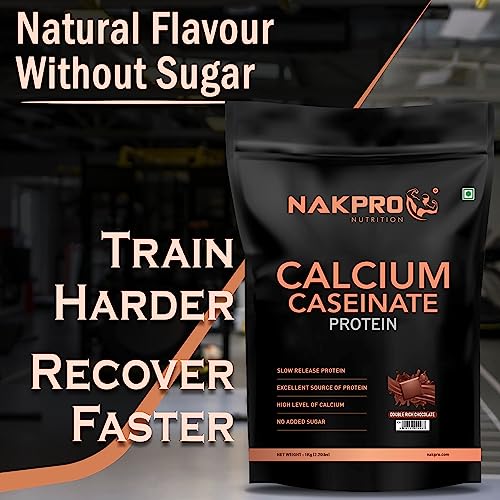 Image of NAKPRO Calcium Caseinate | 26.81g Protein, 5.12g BCAA | Helps in Muscle Recovery | Slow Absorbing, Slow Digesting, Low Carbs Casein Protein Powder (1 Kg, Double Rich Chocolate)