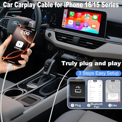 Image of Car Carplay Cable for iPhone 17 /16 /15, USB A to USB C Cable 3A Fast Charging USB C Charger Cord for iPhone 17 16 15 Pro /Pro Max /Plus, iPad Air 4 /5 /6th Gen Car Charger Cord(2Pack 3FT,White)