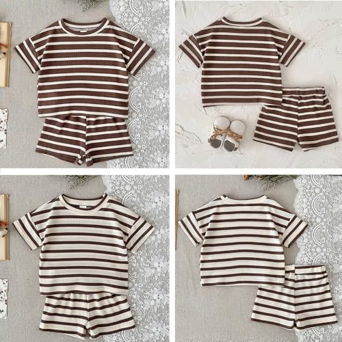 Image of 4 Piece Baby Boys' Clothing Sets Toddler Summer Outfits | Cotton Cute Baby Boy Summer Clothes, Short Sleeve Toddler T Shirts & Elastic Short Sets for Infant