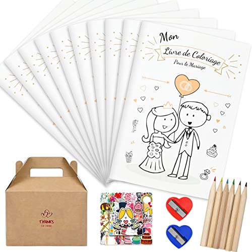 Ulikey Lot de 10 Livre de Coloriage de Mariage pour Enfants, Cahier Activités Enfant Mariage, Kit Activités Manuelle Enfant Mariage avec Crayons de Couleur...