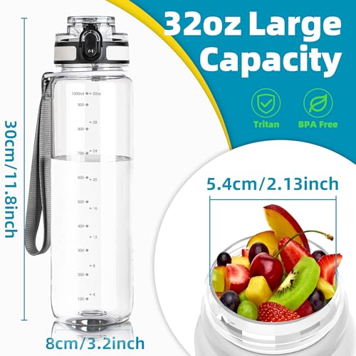 OLDLEY-1L32oz-Sports-Water-Bottle-1000ml-Motivational-Drinks-Bottle-with-Time-Markings-Leak-Proof-Drink-Lock-Cover-No-Straw-BPA-Free-for-Adults-Women-Men-Gym-School-Cycling-Running-Hiking