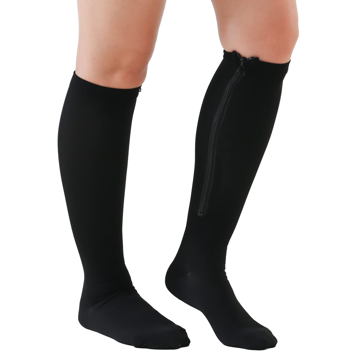 BOCOSO 2 Pairs Medical Zipper Compression Socks 15-20mmHg for Women&Men, Knee High Compression Stockings