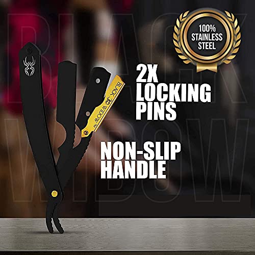 Barber Straight Razor, Professional Barber Straight Edge Razor - Barber Razor Compatible With Straight Razor Edge For Barber By Black Widow (1.5Mm) (Gold) #TOP5