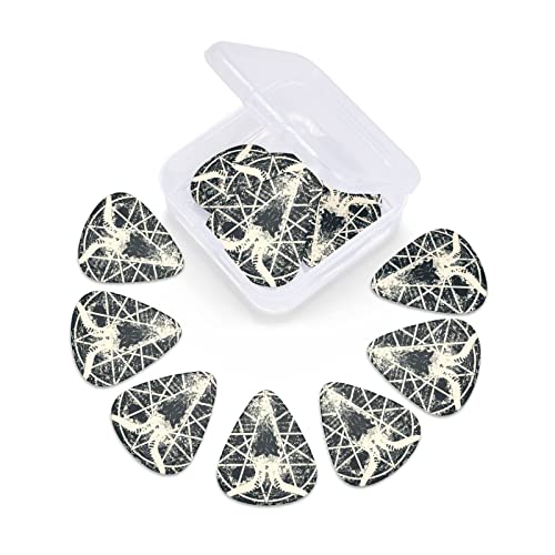 Lot de 12 médiators pour guitare électrique, basse acoustique, motif tête de mort, symbole de pentagramme, cadeau avec boîte - Les Beatles, Paul McCartney, John Lennon, RIngo Starr, George Harrison Lot de 12 médiators pour guitare électrique, basse acoustique, motif tête de mort, symbole de pentagramme, cadeau avec boîte – Image 4