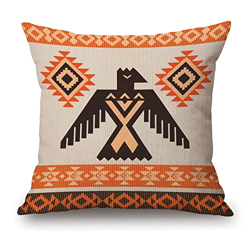 Solekla Outdoor Patio Throw Pillow Cover Ethnic Tribal with Eagle Farmhouse Décor Outside Furniture Swing Seat Bench Chair Decorative Cushion Cases 18x18 Deep Seat Bed Couch Sofa