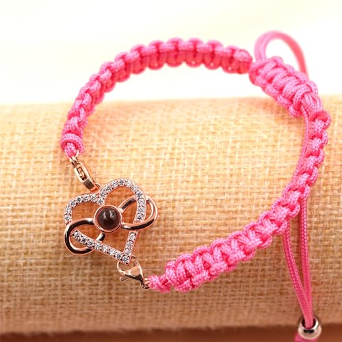 Image of 100 Languages I Love You Bracelet Necklace Heart Projection Bracelets Adjustable Braided Rope Friendship Love Gifts for Mom Best Friends