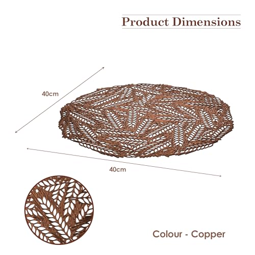 Image of Kuber Industries Leather Round Table Mats Set of 6 | Washable Placemat /Dining Table Mat for Wedding and Family Functions | Leaf Design - Copper