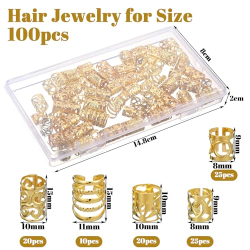 100 piezas de adornos dorados para cabello, anillos para trenzas, accesorios para cabello ajustables para dreadlocks y trenzas, decoración para mujeres y hombres negros, festival pirata miniatura 3