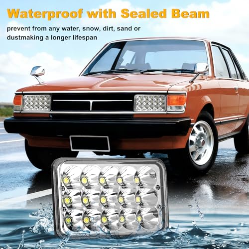 Image of 4x6 Headlights Led 4PCS w /H4 Socket Headlamp Compatible with The Following Models:Peterbilt Rectangular H4651 H4652 H4656 H6545 H4666 Kenworth Freightinger Ford Probe Chevy Cutlass