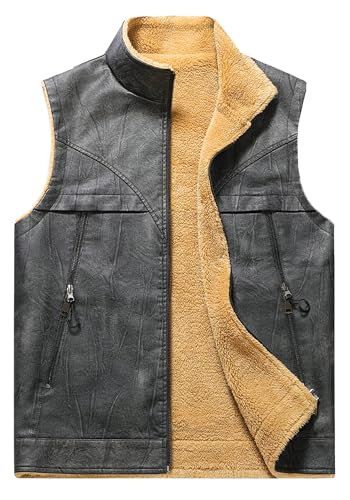Gilet d'hiver chaud pour homme doublé peluche avec similicuir souple
