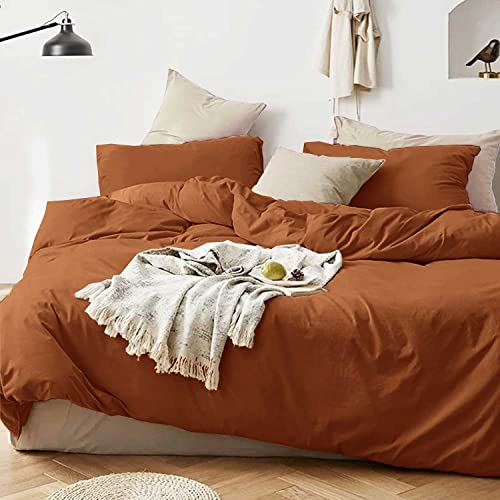 Etdiffe Burnt Orange Queen Size Comforter Set, 3Pc Terracota Aesthetic Modern Bedding Set - Soft & Lightweight Caramel Rust All Season Microfiber Down Alternative Bed Comforter With 2 Pillow Shams #TOP1