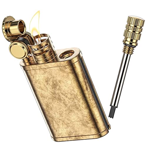 Retro winddichter Feuerzeug, zwei Arten von Ignitionbrass-Kerosin-Feuerzeug mit Match-Stick, dauerhaftes Spiel, nachfüllbarem Benzinanzünder, geeignet for Geschenke und Sammlungen (Kerosin nicht inbeg Cover