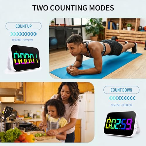 Minuteur numérique RVB rechargeable pour cuisine et bureau avec volume réglable - 5