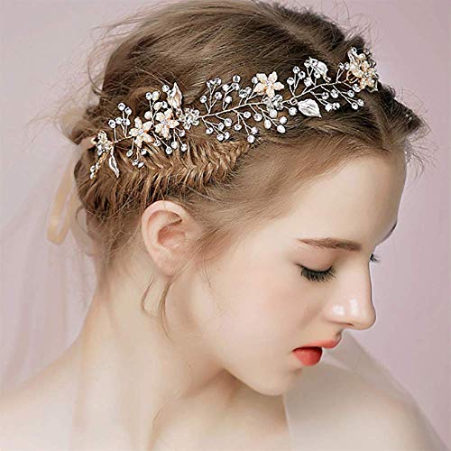 Denifery Bridal Rose Gold Crystal Hair Vine Bridal Long Hair Vine Wedding Headpiece Bridal Hairpiece Crystal Headband Bridal Hair Accessory for Women and Girl (Rose gold)