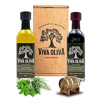 Viva Oliva Two 60ml (2oz) Variety Gift Set - Tuscan Herb Infused Olive Oil & 18 Year Traditional Barrel Aged Balsamic Vinegar - Premium Quality - 100% Natural