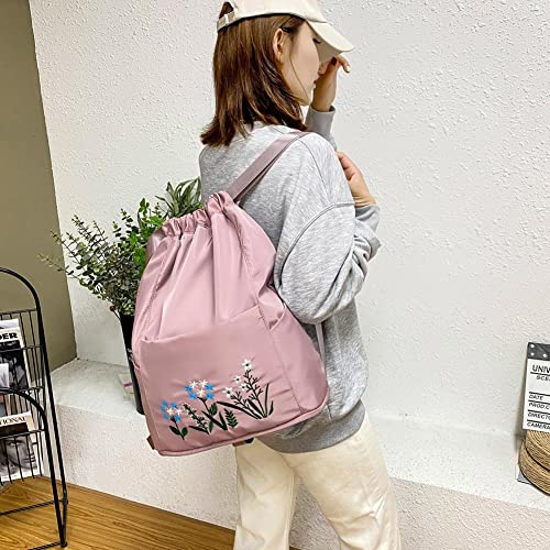 Image of Hitech Travel Drawstring Bag Waterproof Flower Print Fold able Embroidery Design Drawstring Backpack for Outdoor drawstring bag Foldable design (CHERRY BLOSSOM)
