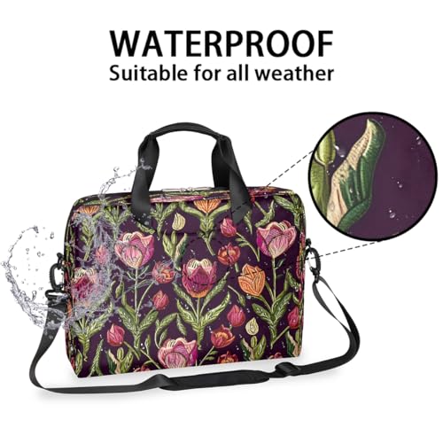 Maletín para laptop 16 pulgadas flores rojo impermeable miniatura 3