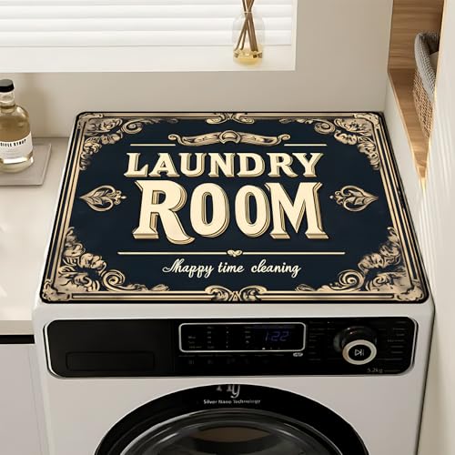 Image of Non-Slip Washer & Dryer Top Cover Mat Dust-Proof Protective Pad with Absorbent Surface & Rubber Backing, Waterproof & Heat Resistant Laundry Room Decor (Laundry Room-2, 23.6 inch x 19.7 inch)