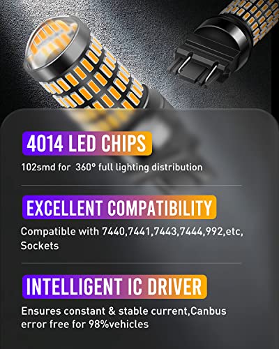 Luyed Newest 3157 Led Bulbs For Turn Signal Light Amber Yellow 400% Brighter 3156 3056 4057 4157 Led Bulb 102-Smd 4014 Chipsets With Projector For Blinker Parking Side Marker Brake Lights, Pack Of 2 #TOP2