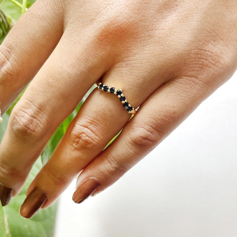 Black Diamond Chevron V Shape Wedding Band For Women, 14k Gold Finish Round Cut Black Diamond Contour Anniversary Matching Band, Ladies V Shape Ring