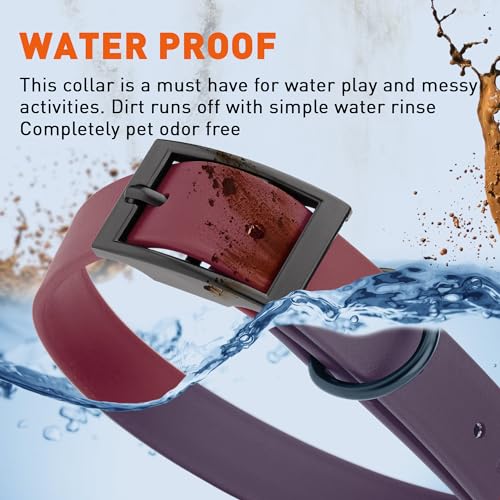Image of Dogline Biothane Waterproof Dog Collar Strong Coated Nylon Webbing with Black Hardware Odor- Proof for Easy Care Easy to Clean High Performance Fits Small Medium or Large Dogs, Merlot Burgundy